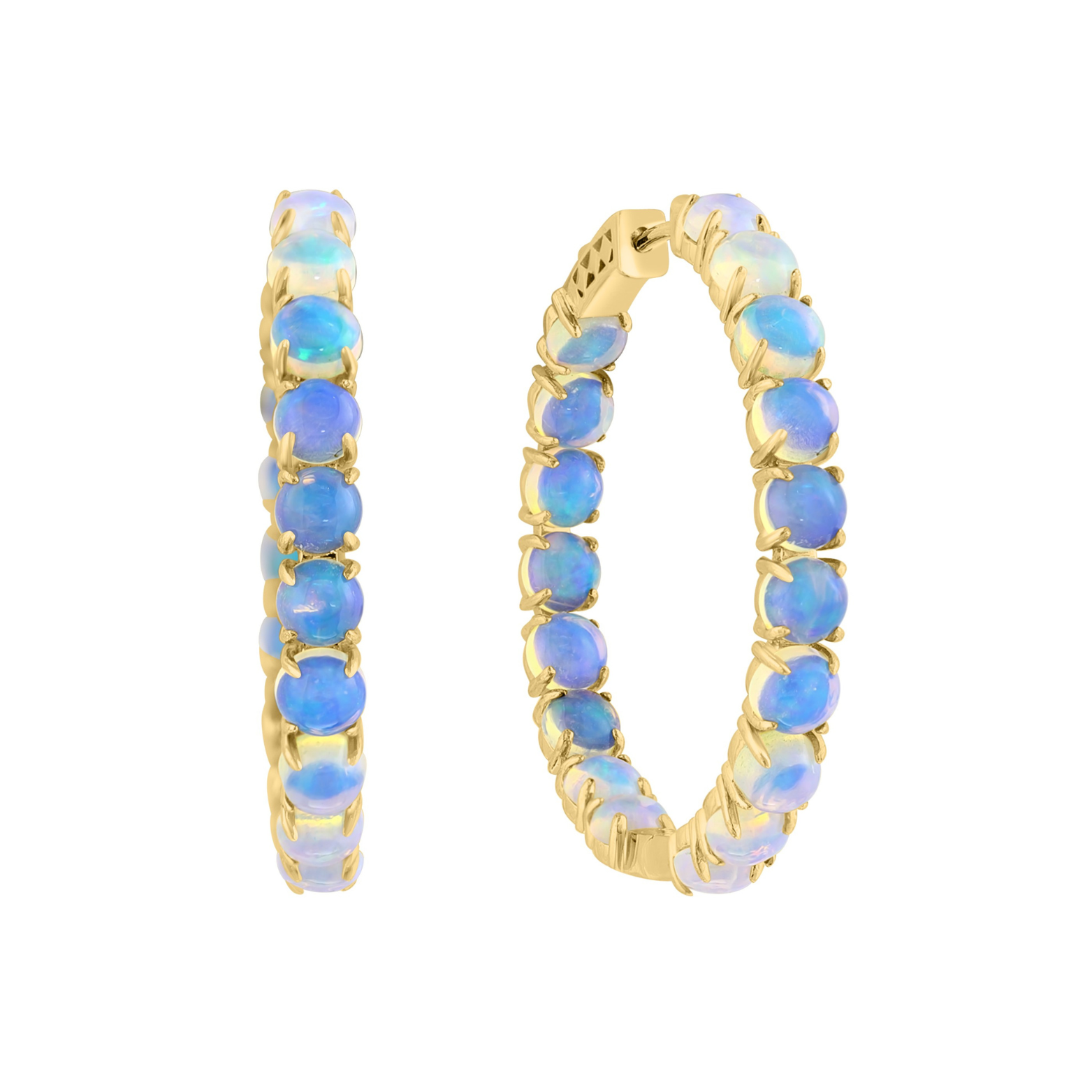 Inside-Outside Round Cabochon Opal Hoop Earrings