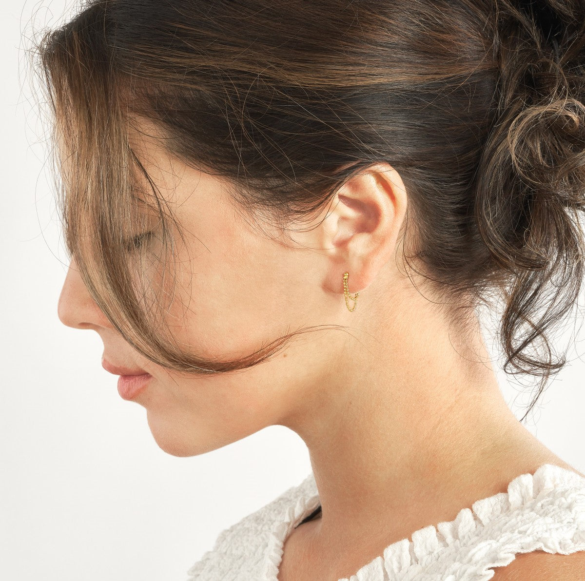 Diamond-Cut Bead Chain Duo Huggie Earrings