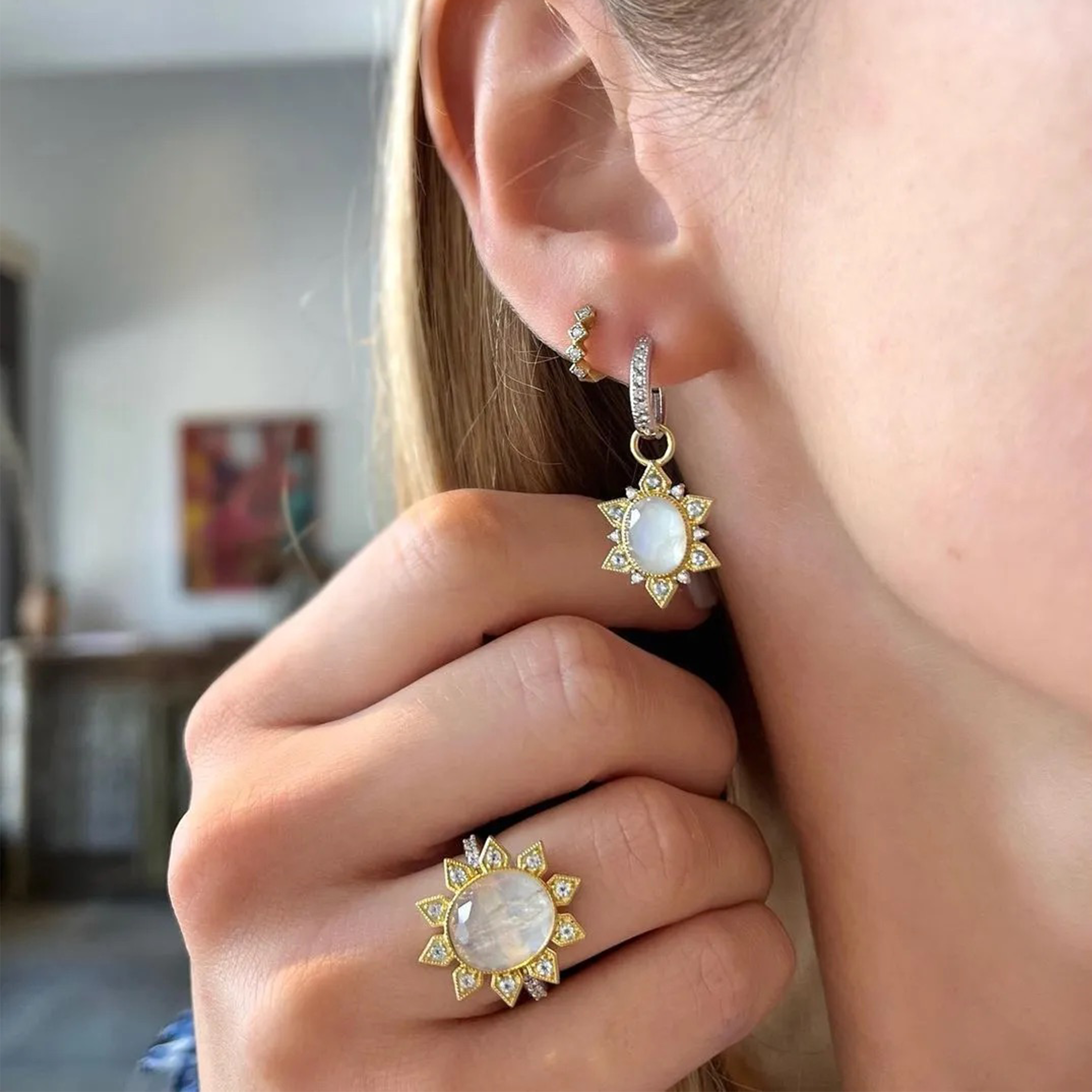 Moroccan Moonstone Sunburst Earring Charms