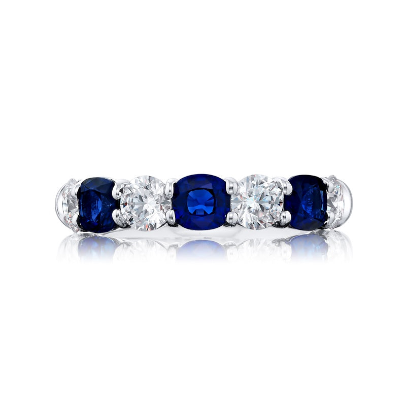 Platinum Cushion-Cut Sapphire and Diamond Band