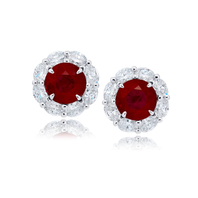 Platinum Round Ruby Stud Earrings