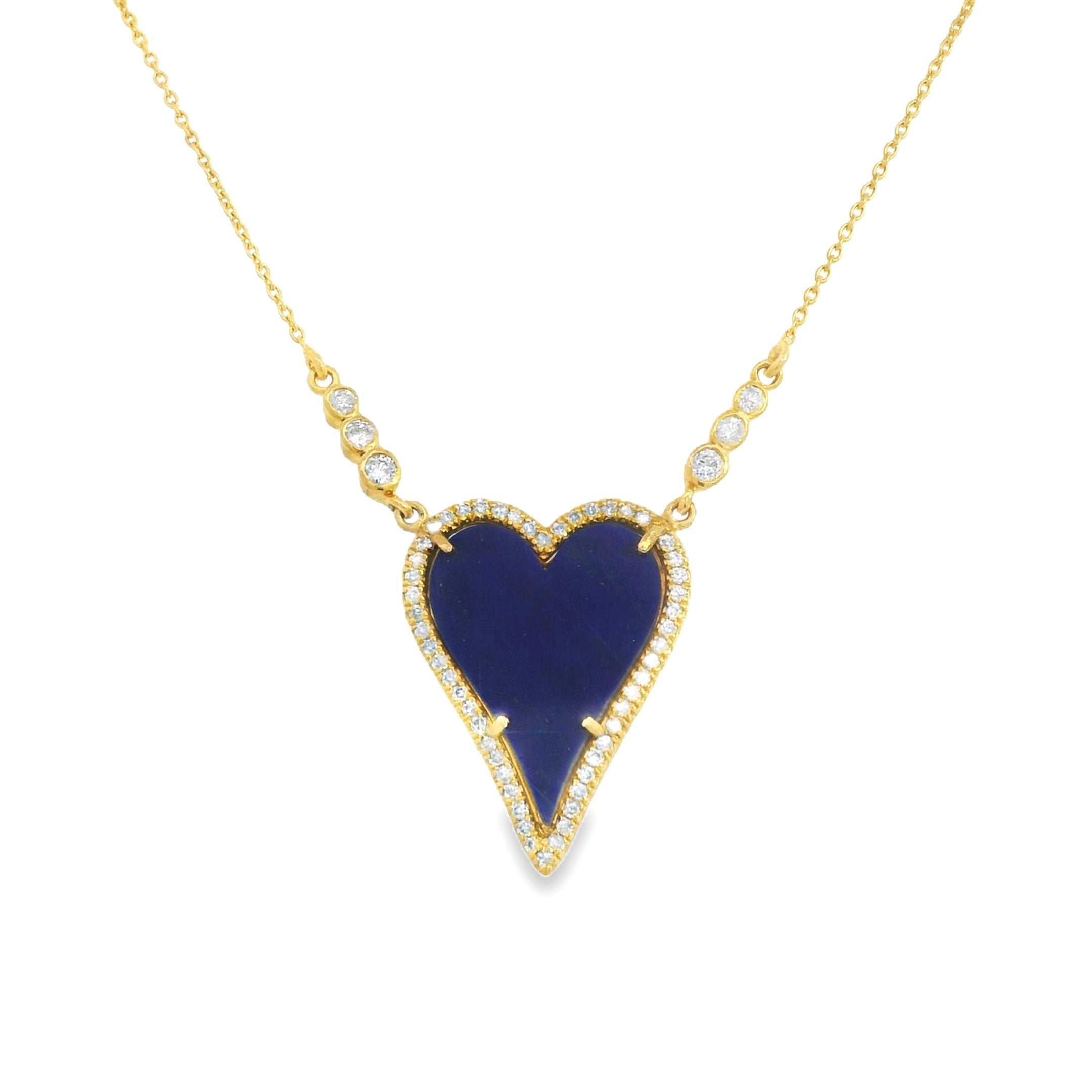 Heart Shape Blue Lapis with Pavé Diamond Halo Necklace