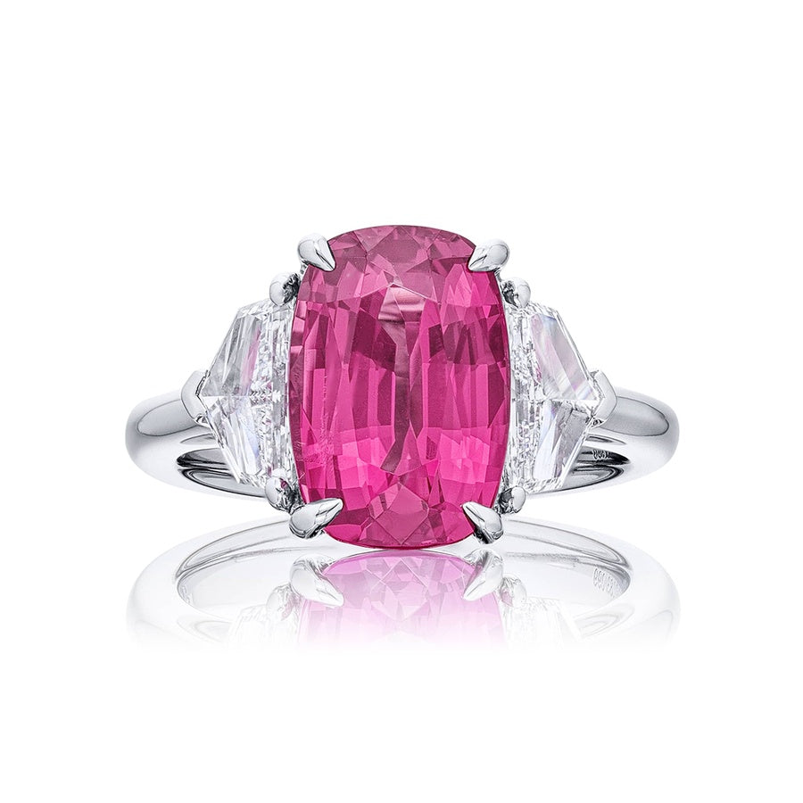 Platinum Cushion-Cut No-Heat Pink Spinel Certified Ring