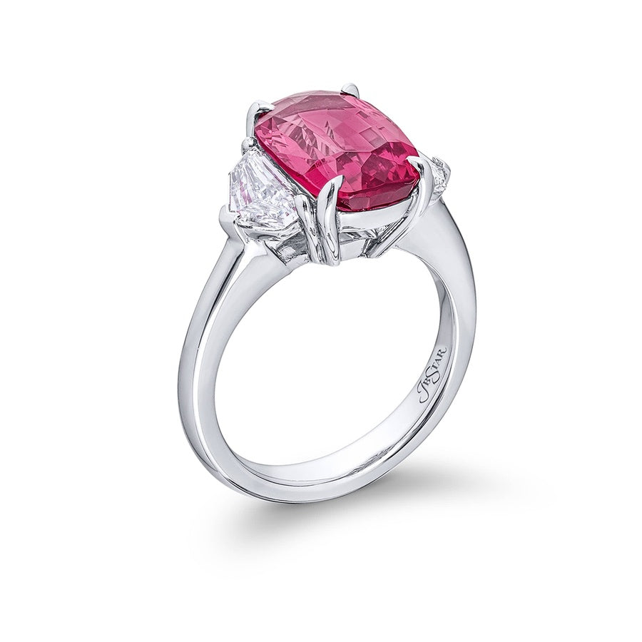 Platinum Cushion-Cut No-Heat Pink Spinel Certified Ring