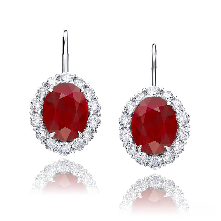 Platinum Oval Ruby Certified Drop Earrings