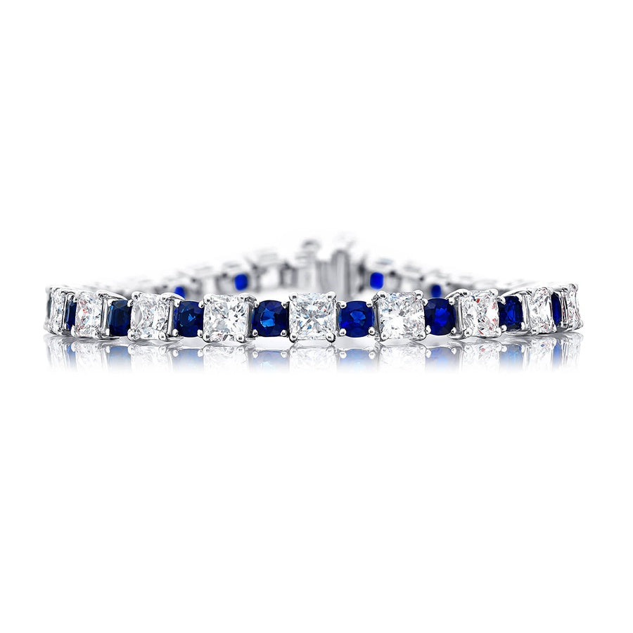 Platinum Cushion-Cut Sapphire and Diamond Bracelet
