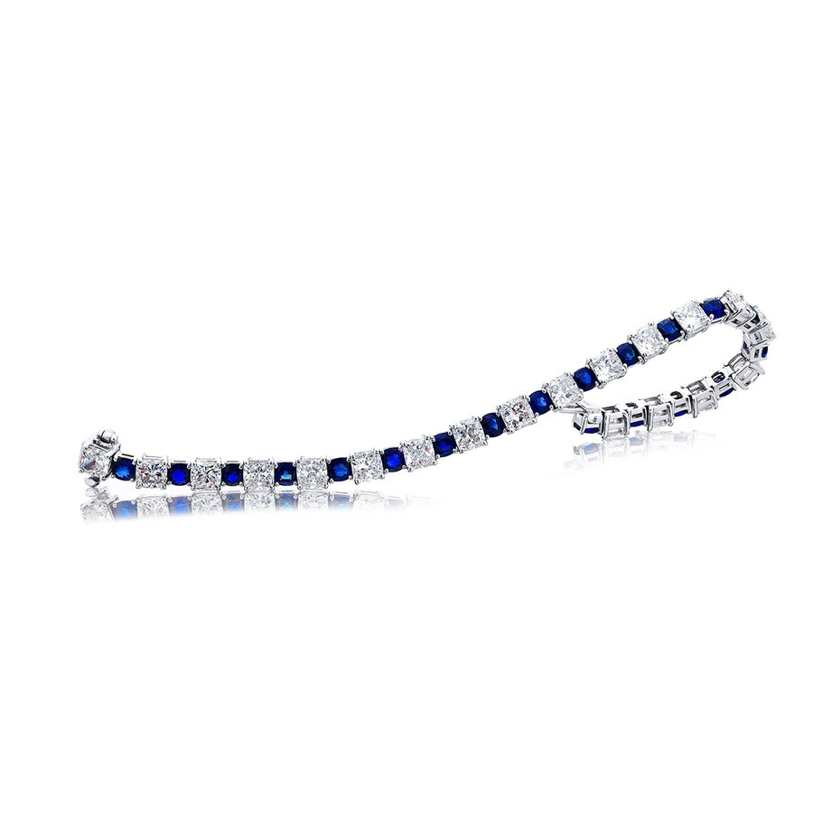 Platinum Cushion-Cut Sapphire and Diamond Bracelet