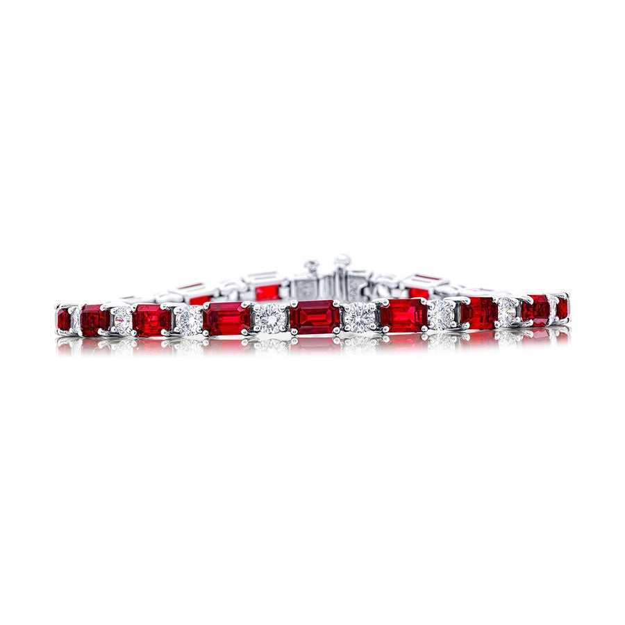 Platinum Emerald-Cut Rubies and Diamond Bracelet