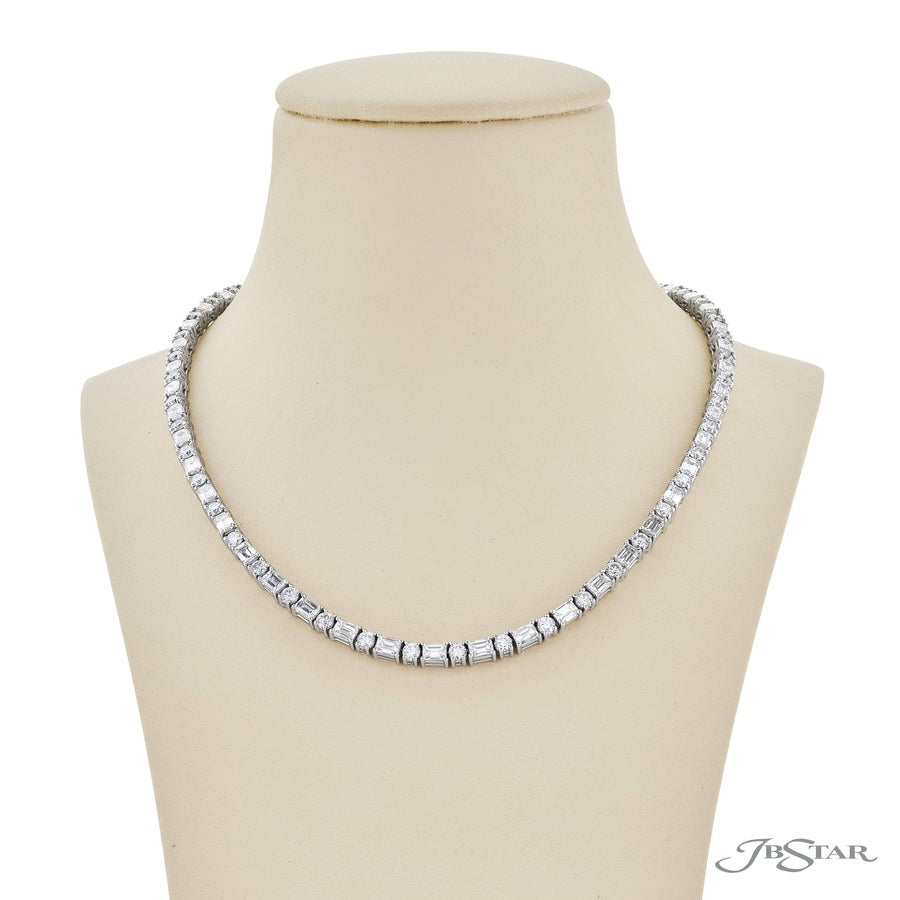 Platinum Emerald-Cut and Round Diamond Necklace