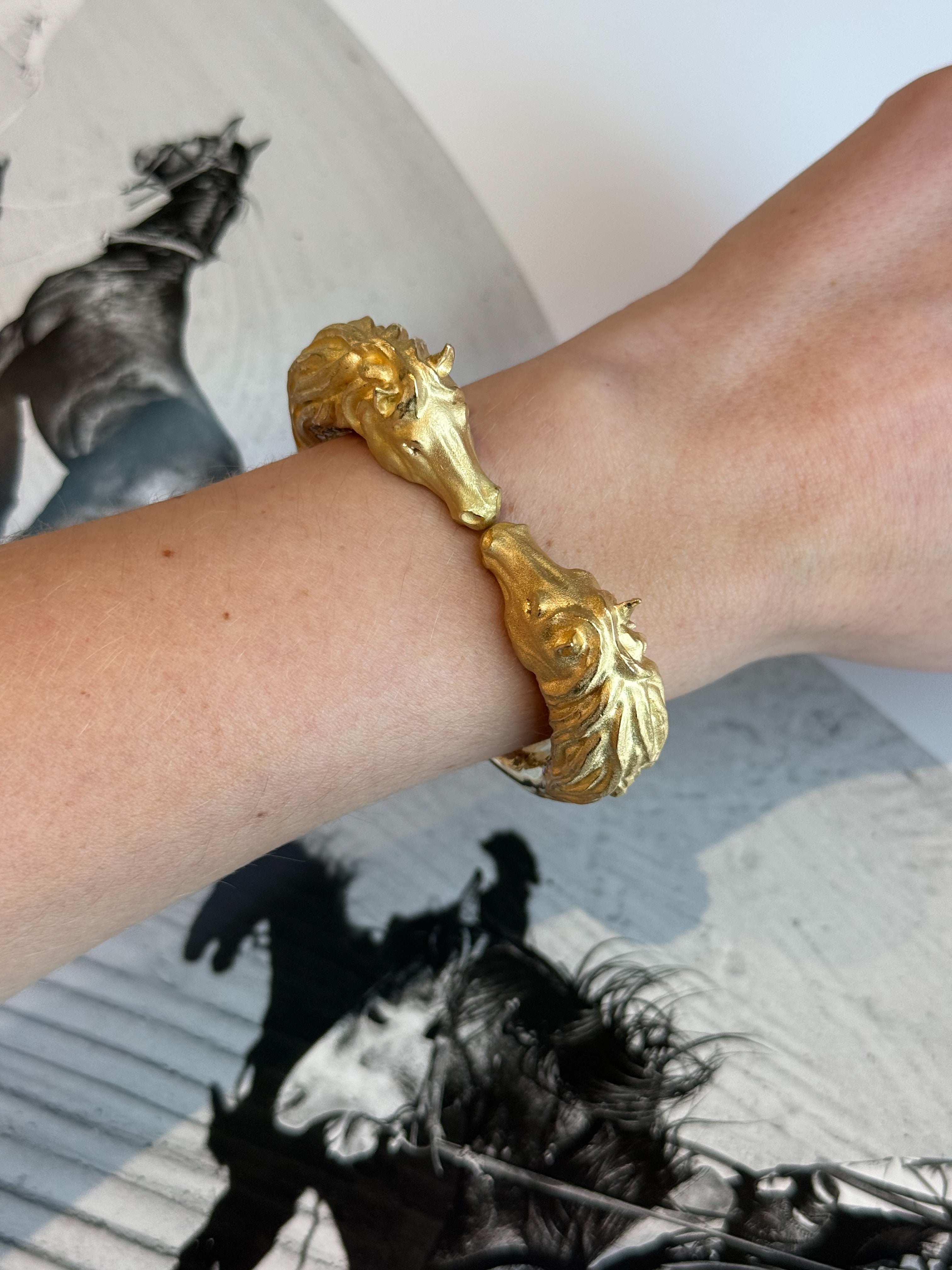 Brown Diamond Double Horse Cuff Bracelet