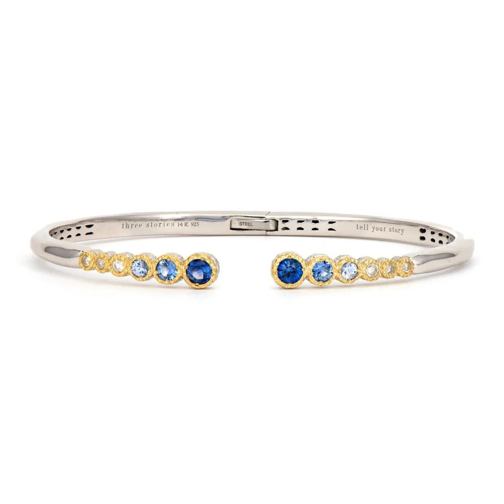 Classic Two-toned Open Bezel Set Blue Sapphire Bangle