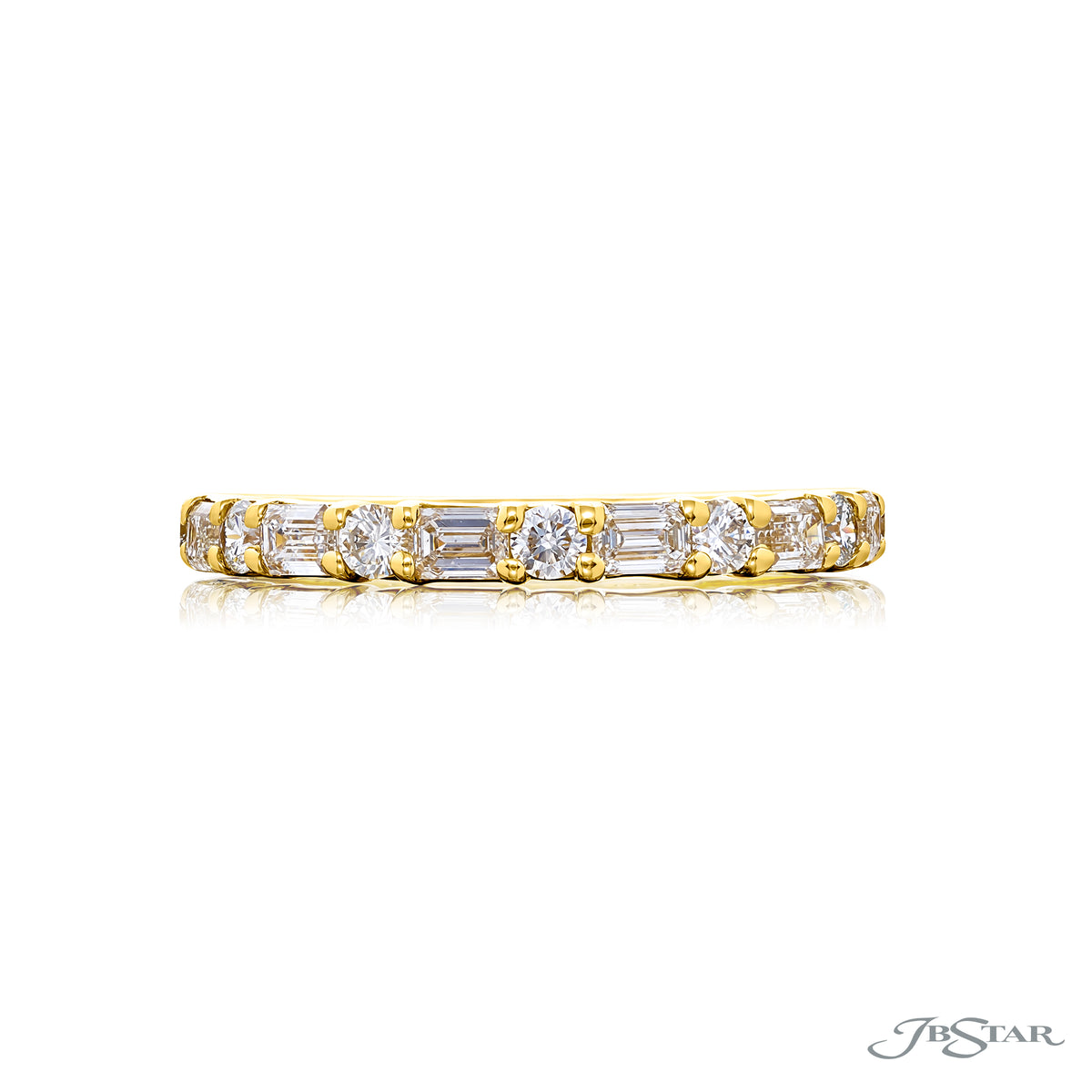 Alternating East-West Emerald Cut and Round Diamond Half-Band