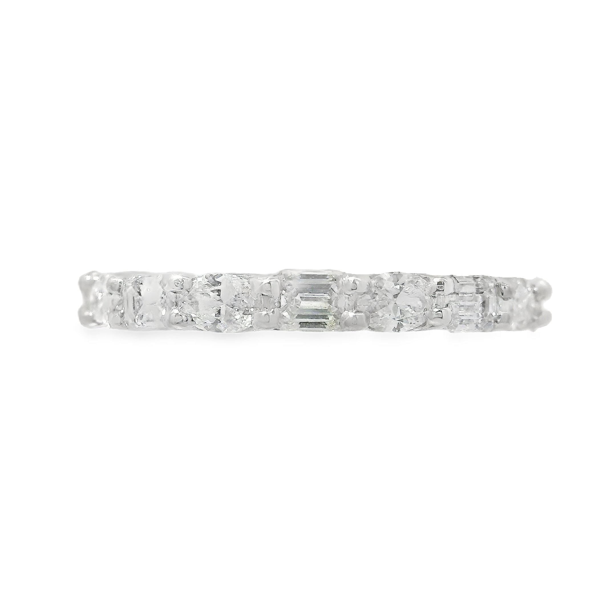 Alternating Oval and Emerald Cut Diamond Anniversary Band