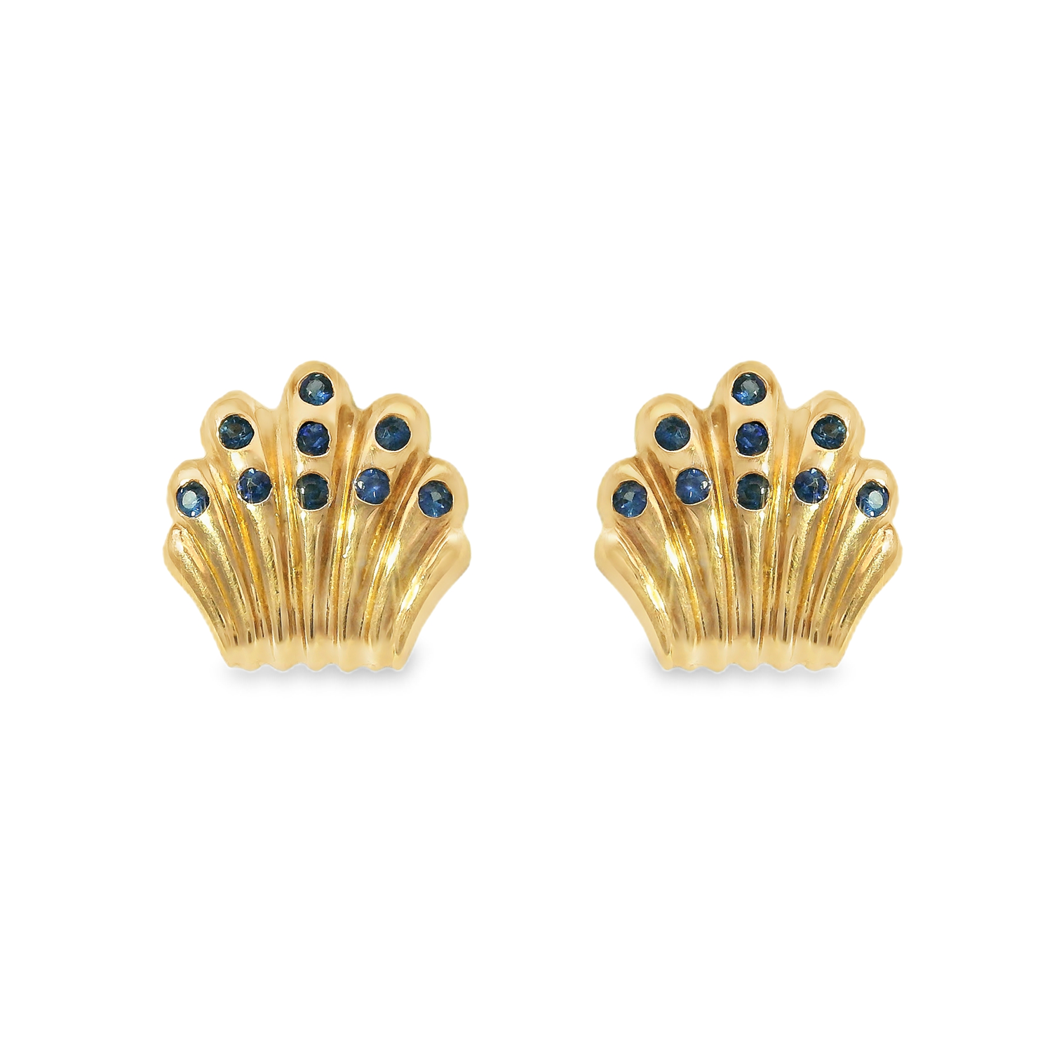 Round Blue Sapphire Shell Stud Earrings