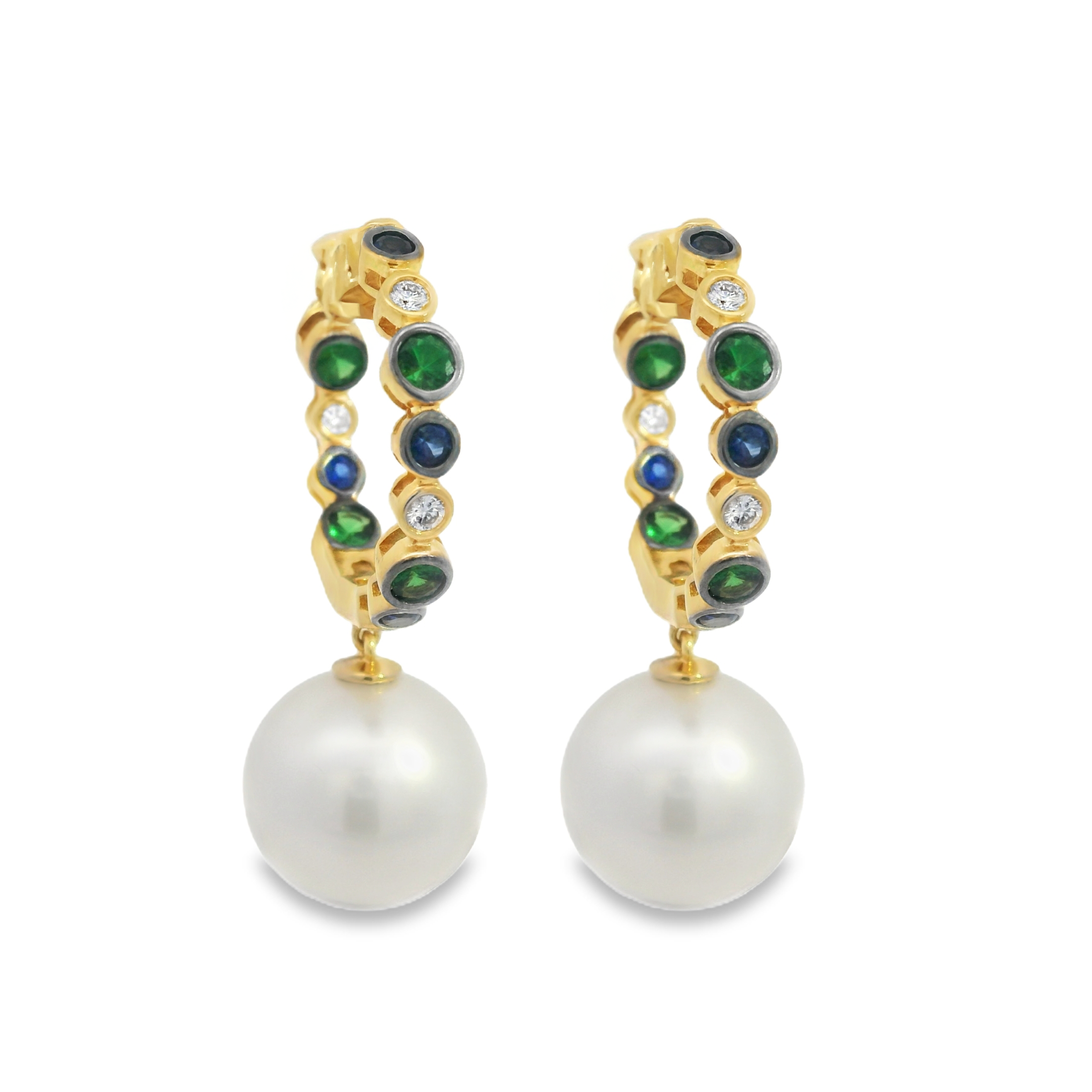 Sapphire, Diamond & Pearl Hoop Earrings