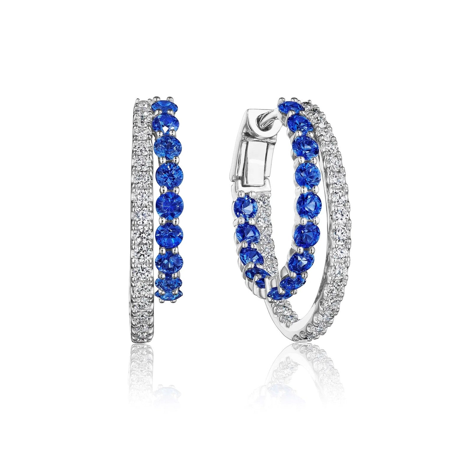 Diamond and Blue Sapphire Split Hoop Earrings