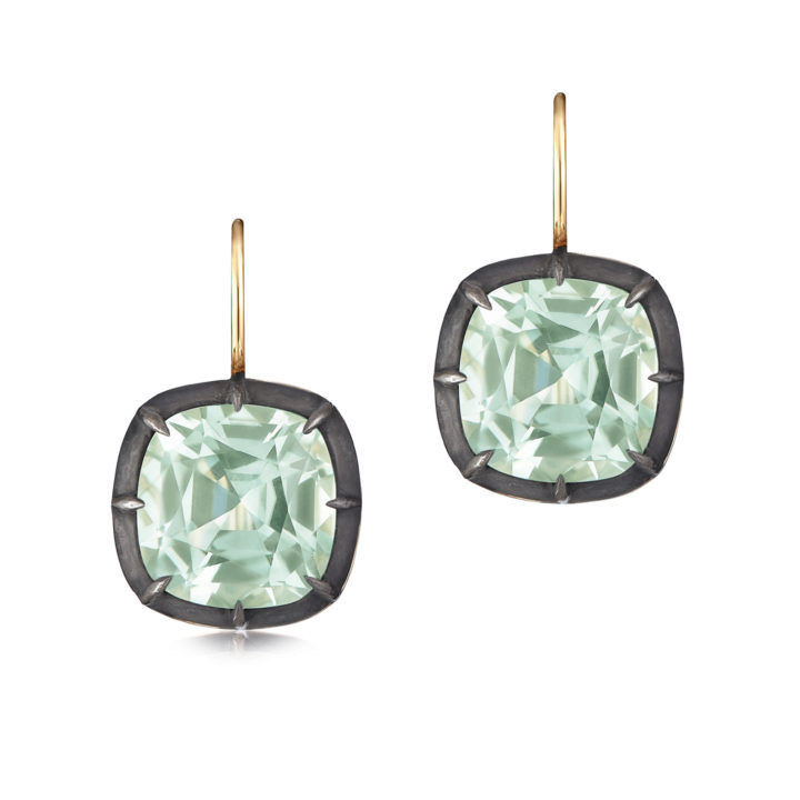 Signed Fred Leighton Green Quartz Silver topped Gold Collet Drop Earrings
