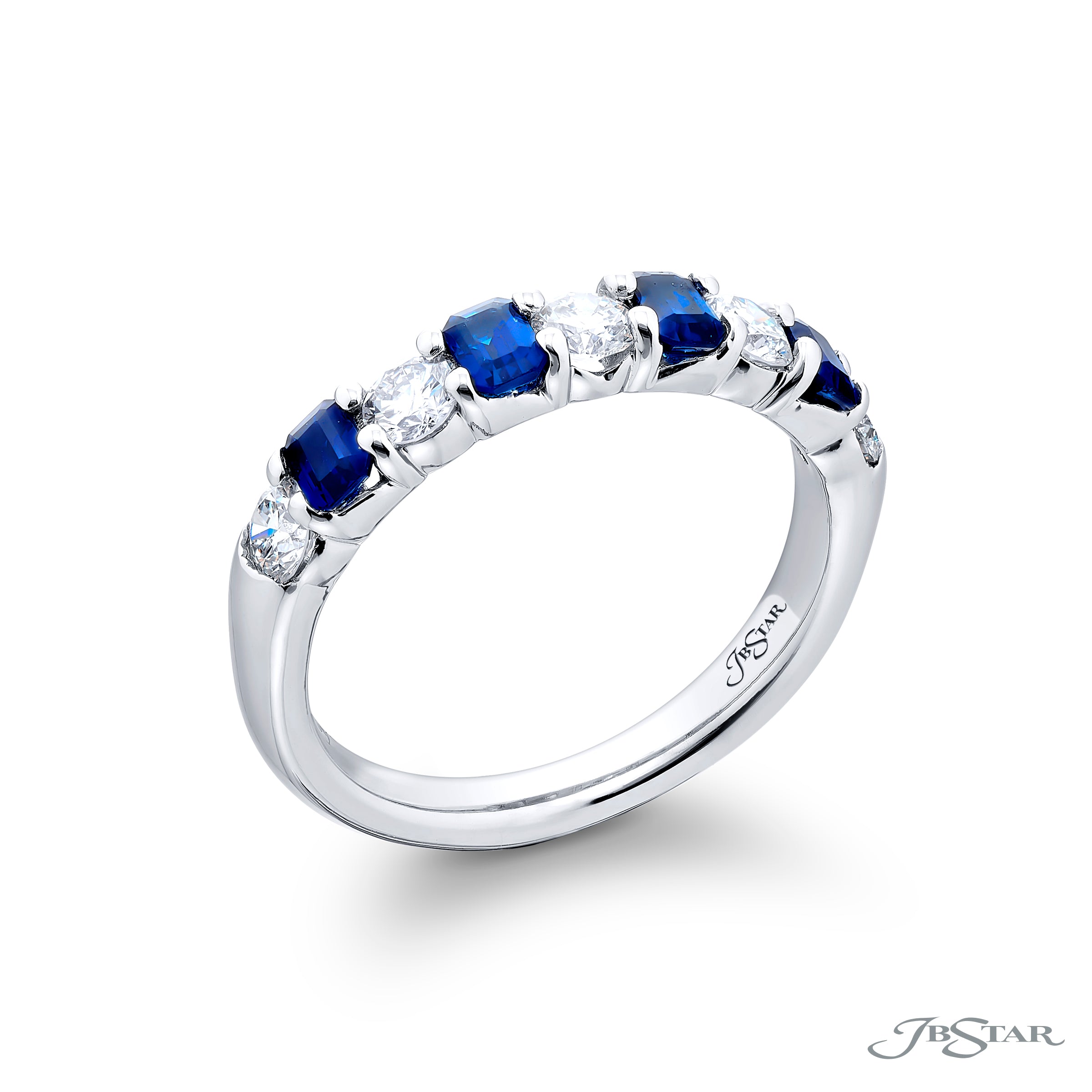 Emerald Cut Sapphire and Round Diamond Band