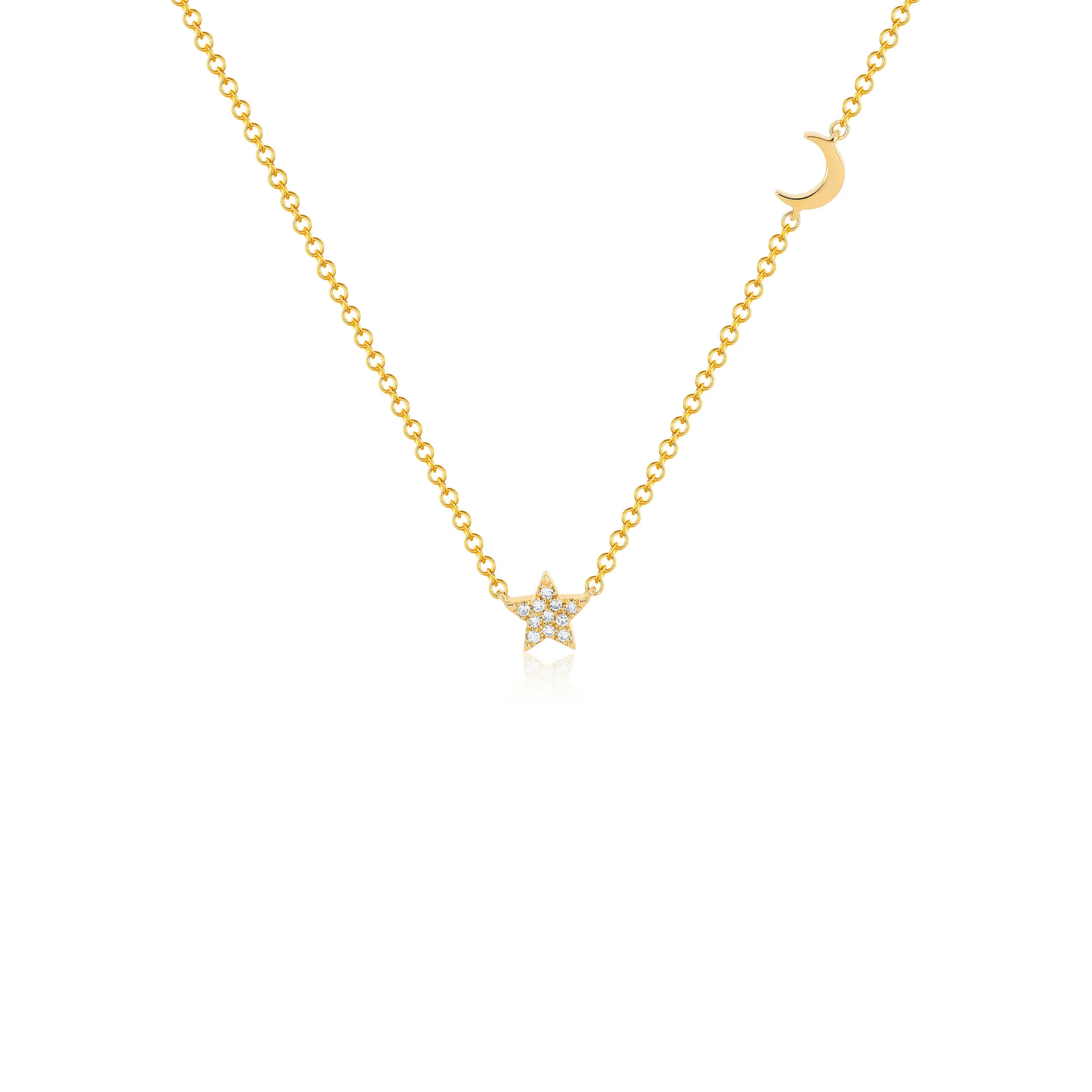 Diamond Baby Star & Gold Moon Necklace