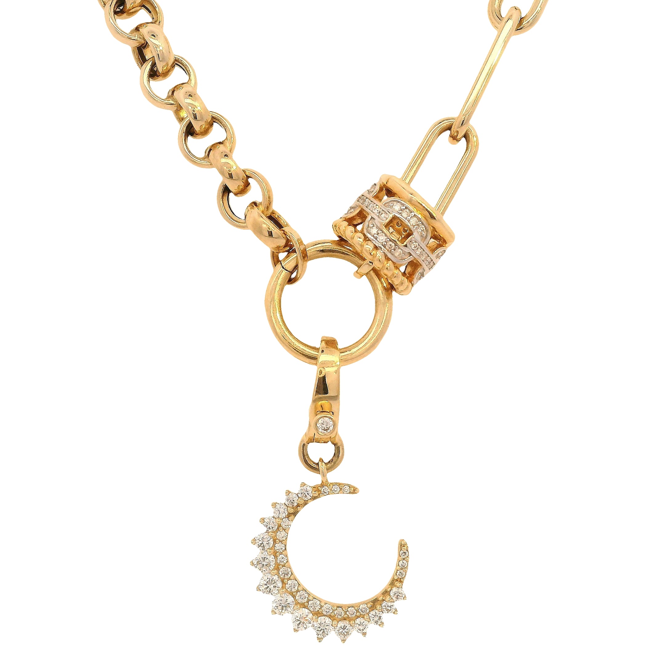 Mix Link Chain with Round Charm Bail and Diamond Rondell