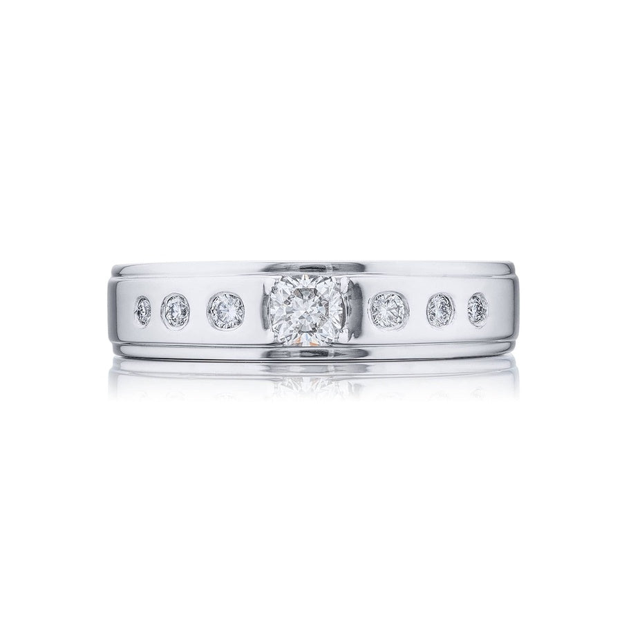 Platinum Cushion-Cut and Round Diamond Single-Row Bezel Set Men's Wedding Band