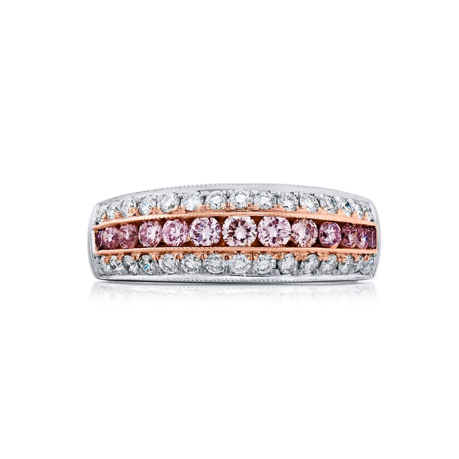 Platinum and 18K Pink Gold Round Fancy Pink Diamond Single-Row Band