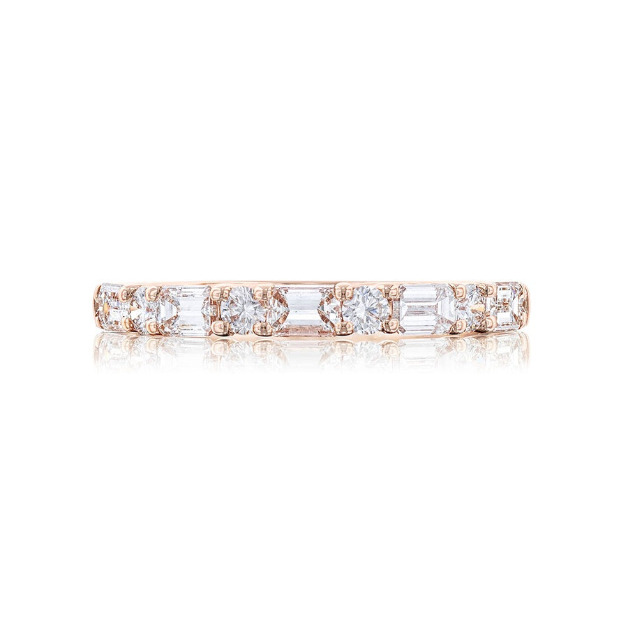 18K Pink Gold Emerald-Cut and Round Diamond Single-Row East-West Band