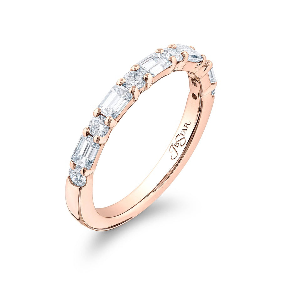 18K Pink Gold Emerald-Cut and Round Diamond Single-Row East-West Band