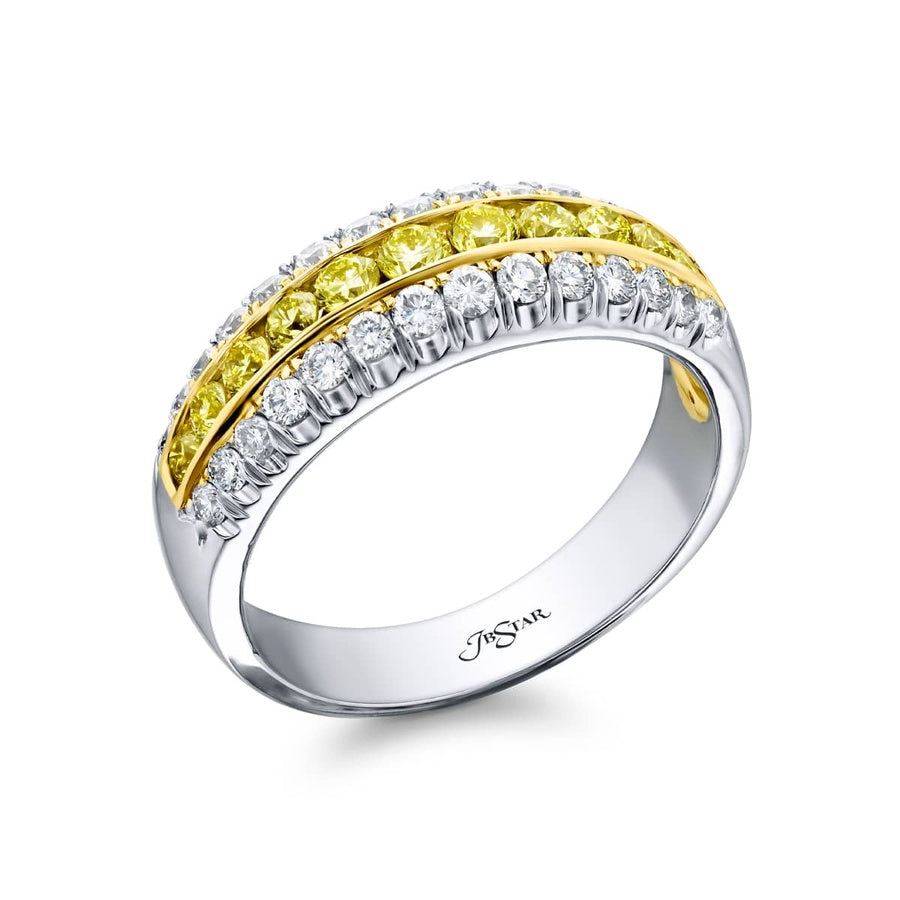 Platinum and 18K Yellow Gold Round Fancy Yellow Diamond Single-Row Micro Pave Band