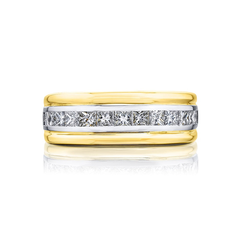 18K Yellow Gold Princess-Cut Diamond Single-Row Channel Set Men's Wedding Band