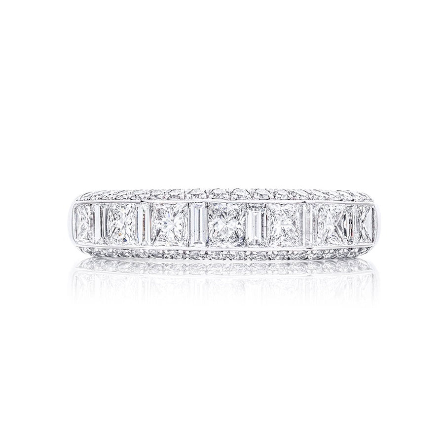 Platinum Princess-Cut Diamond Single-Row Channel Set Micro Pave Band