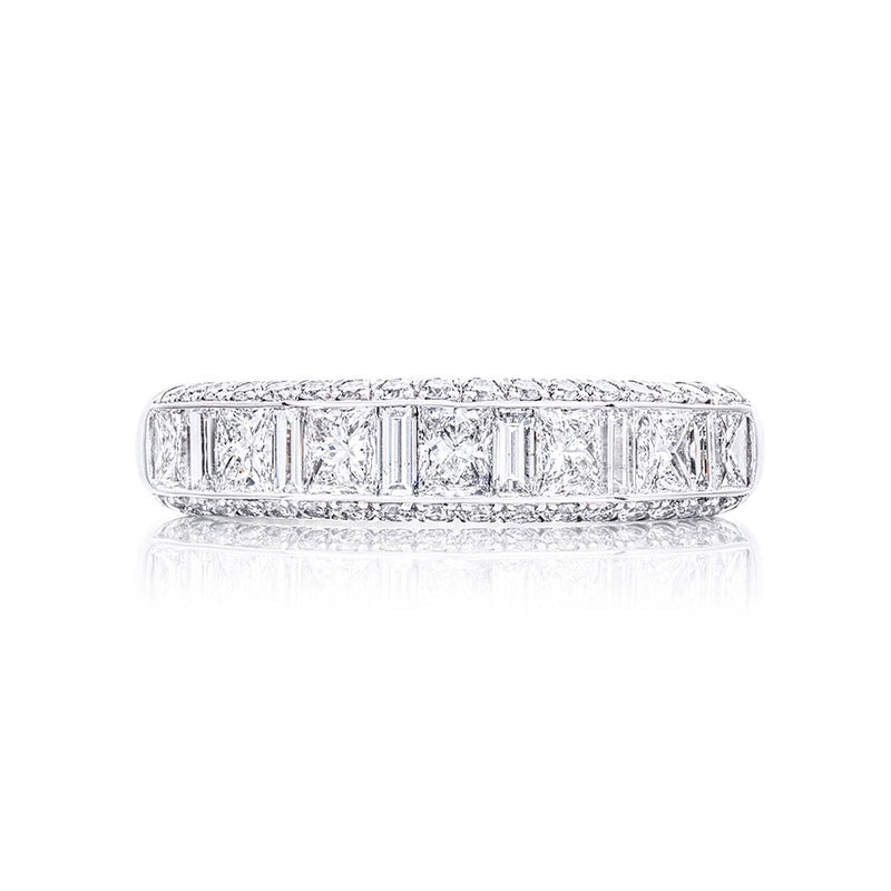 Platinum Princess-Cut Diamond Single-Row Channel Set Micro Pave Band