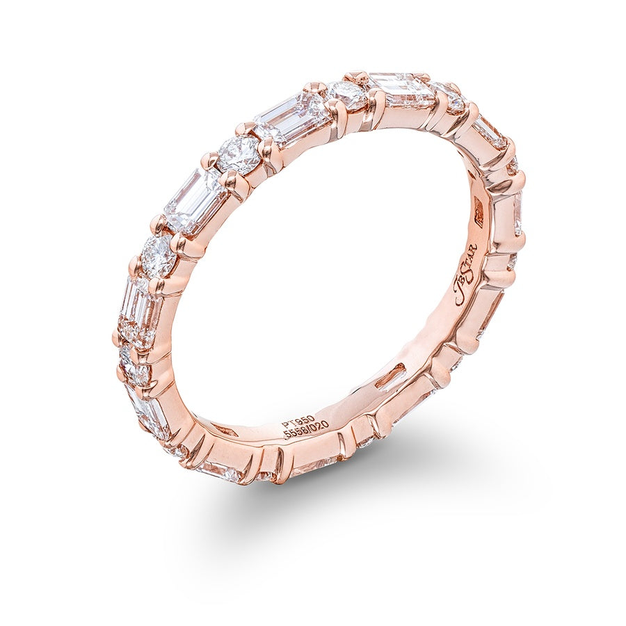 18K Pink Gold Emerald-Cut and Round Diamond Eternity Band