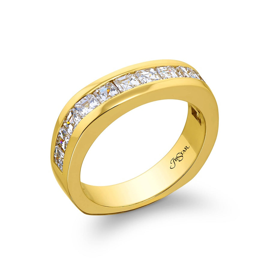 18K Yellow Gold Square Emerald-Cut Diamond Single-Row Channel Set Men's Wedding Band