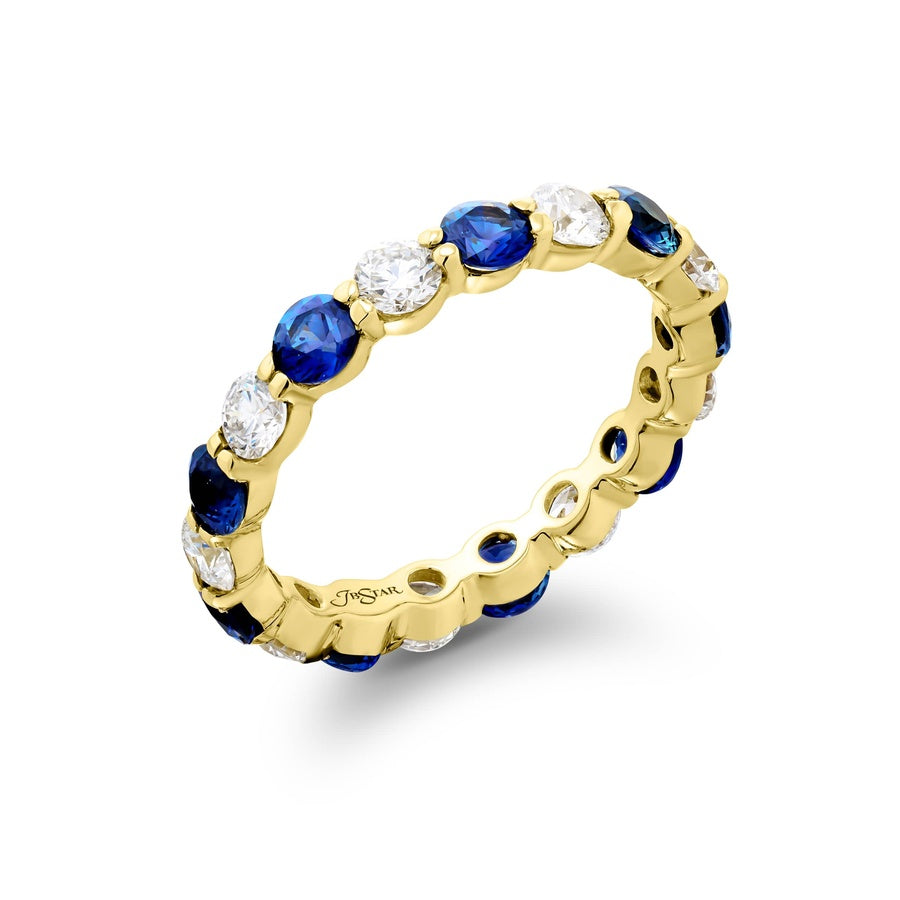 18K Yellow Gold Round Sapphire and Diamond Eternity Band