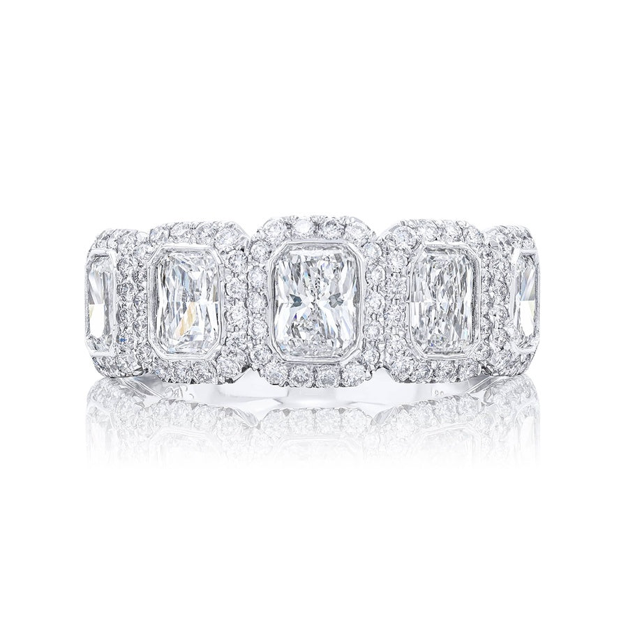 Platinum Radiant-Cut Diamond Single-Row Bezel Set Micro Pave Band
