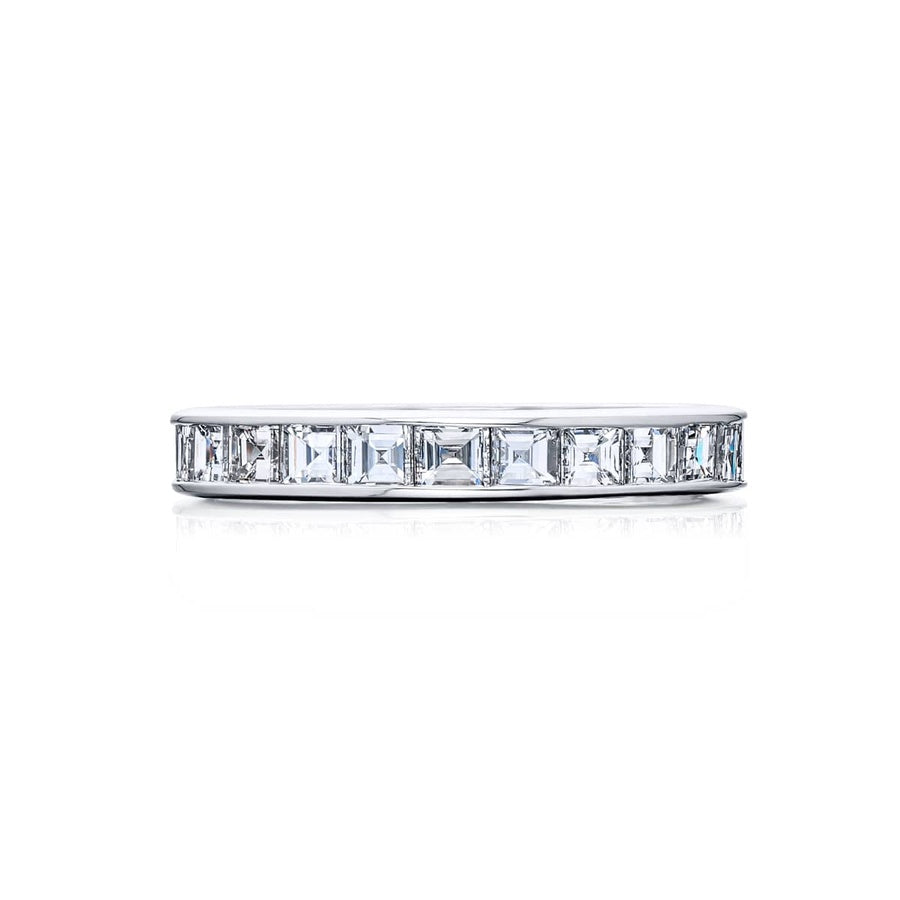 Platinum Square Emerald-Cut Diamond Channel Set Eternity Band