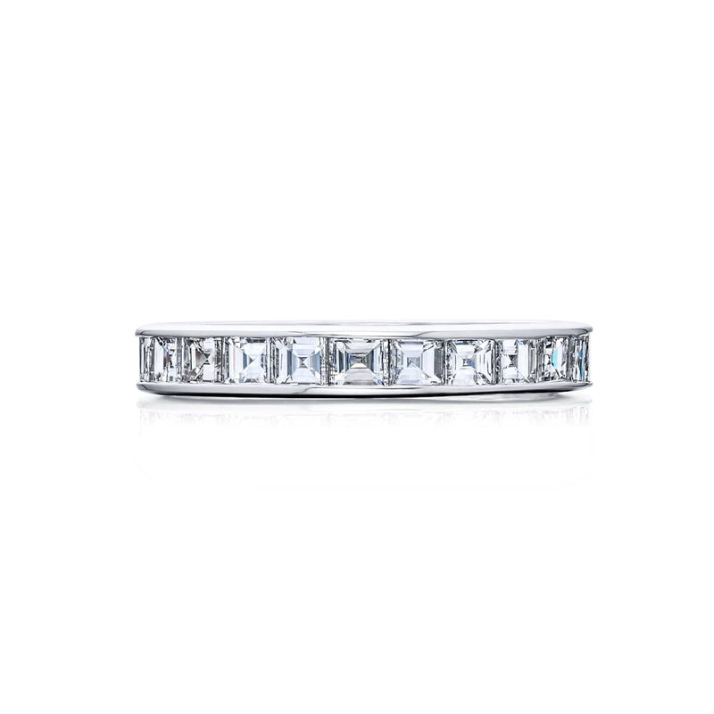 Platinum Square Emerald-Cut Diamond Channel Set Eternity Band