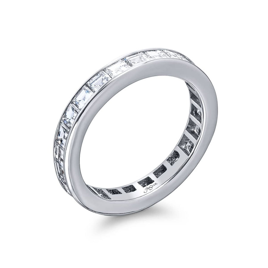 Platinum Square Emerald-Cut Diamond Channel Set Eternity Band