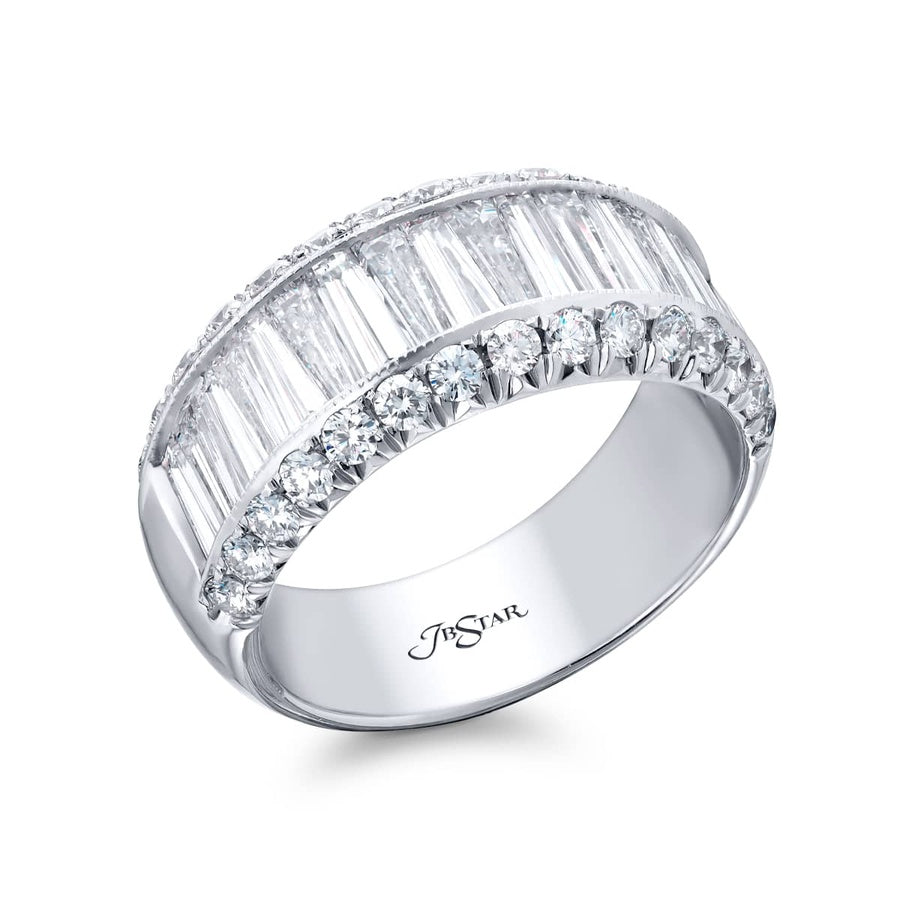 Platinum Tapered Baguette Diamond Single-Row Channel Set Micro Pave Band