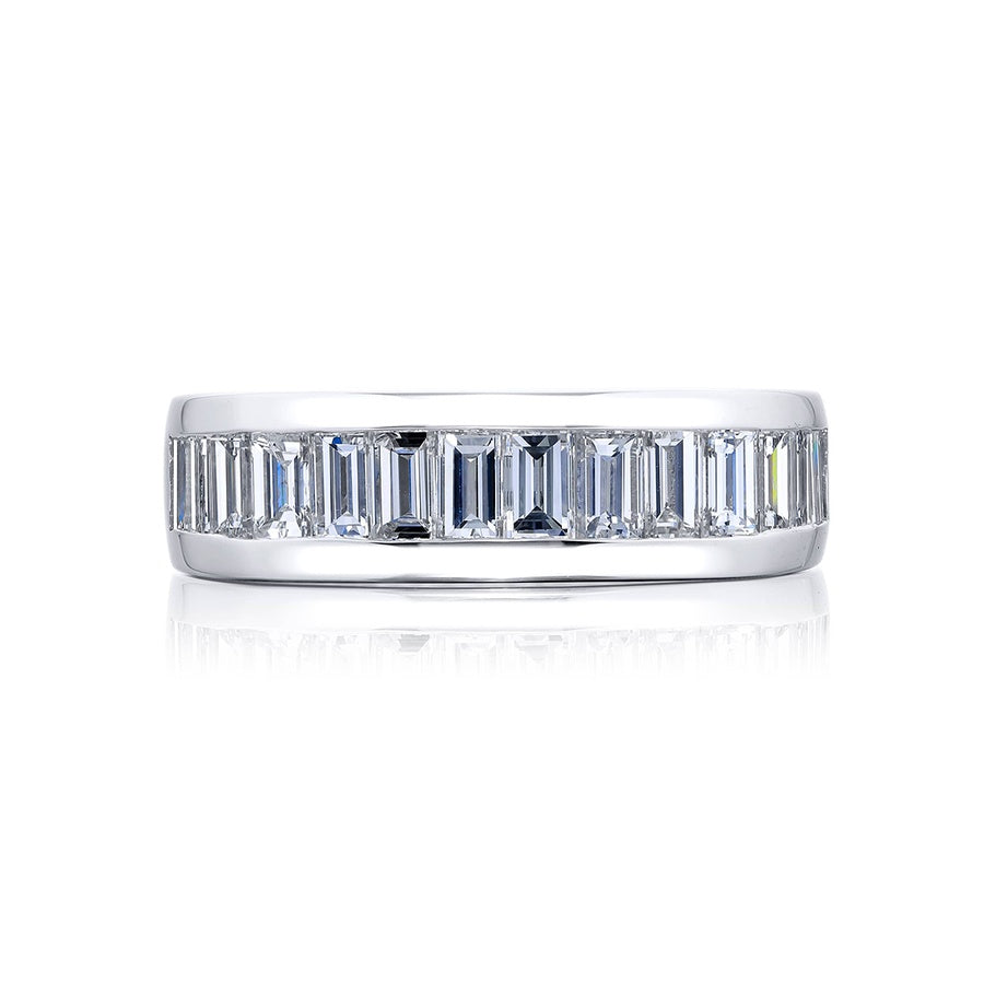 Platinum Straight Baguette Diamond Single-Row Channel Set Men's Wedding Band