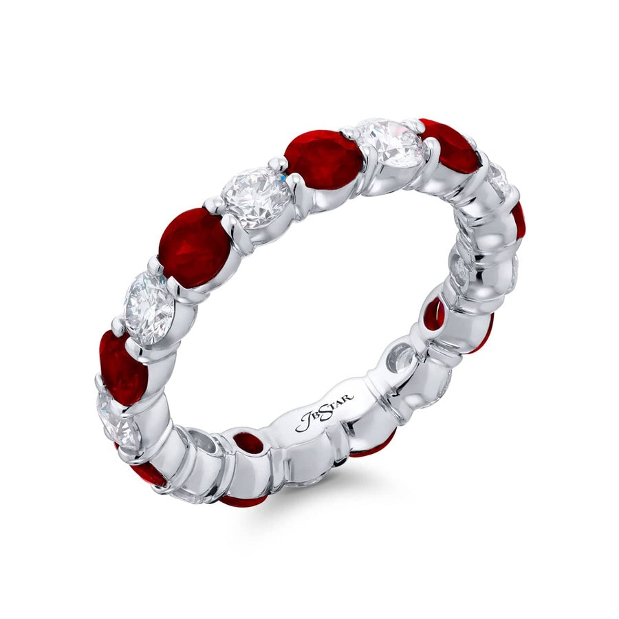 Platinum Round Ruby and Diamond Eternity Band
