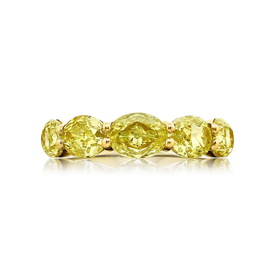 18K Yellow Gold Oval Fancy Yellow Diamond Single-Row East-West Band