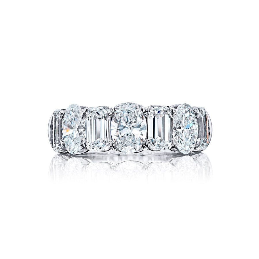 Platinum Emerald-Cut and Oval Diamond Single-Row GIA Certified Band