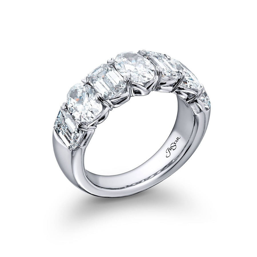 Platinum Emerald-Cut and Oval Diamond Single-Row GIA Certified Band