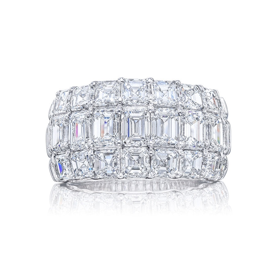 Platinum Emerald-Cut Diamond Three-Row Band