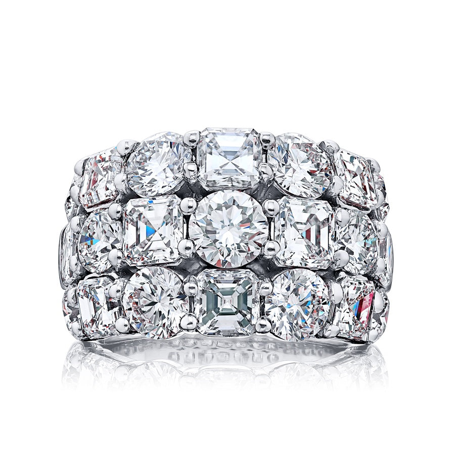 Platinum Round Diamond Three-Row Band