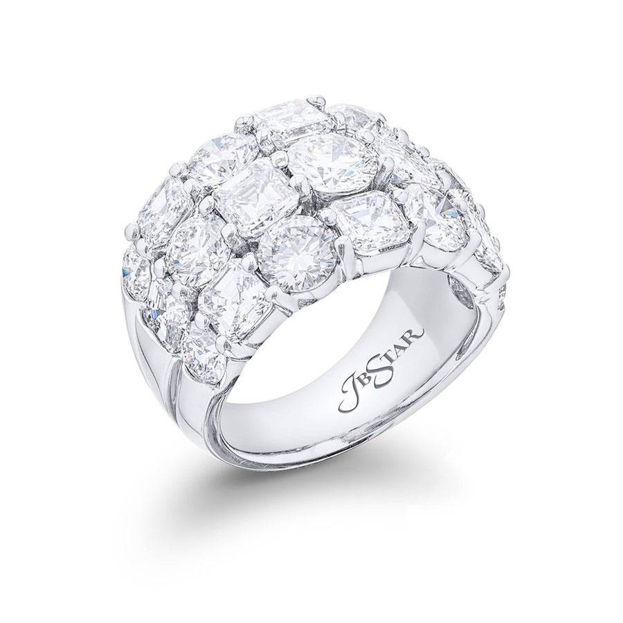 Platinum Emerald-Cut Diamond Three-Row Band