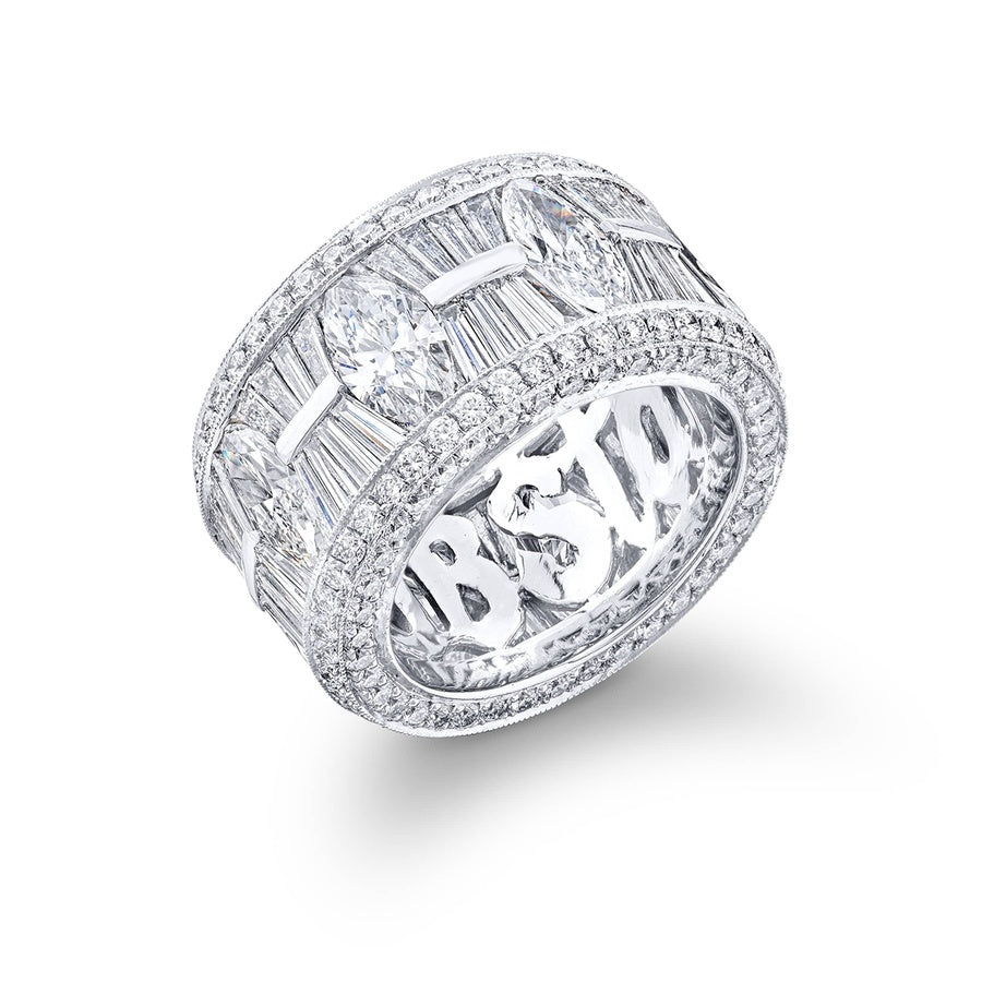 Platinum Tapered Baguette and Marquise Diamond Channel Set Eternity Band