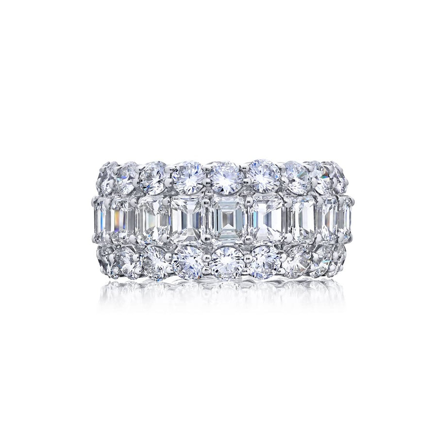 Platinum Emerald-Cut and Round Diamond Eternity Band